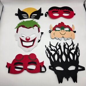 Kids Felt Superhero Villain Masks Lot of 6 Wolverine Joker Bowser Hellboy Party